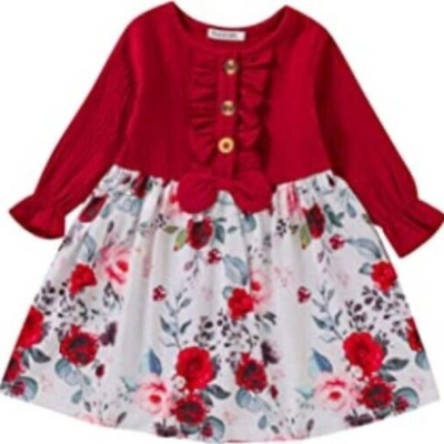 ROYAL TOTS Toddler Baby Girl's floral Dress long sleeve Red Floral Dress 18-24 m