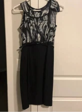 Ab studio pencil dress with skinny belt size 2 black and white