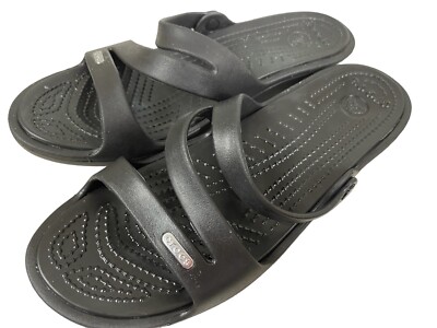 CROCS PATRICIA, BLACK STRAPPED WEDGE SANDALS, WOMENS SIZE 10