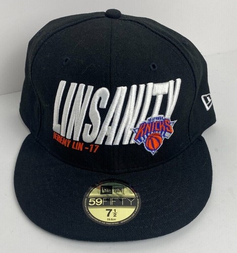 New York Knicks LINSANITY Jeremy Lin 17 New Era Black NBA Cap Size 7.5 59Fifty