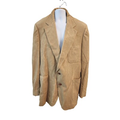 Vintage 70s Custom Made Tan Blazer Size XL 2 Button Faux Leather Suede