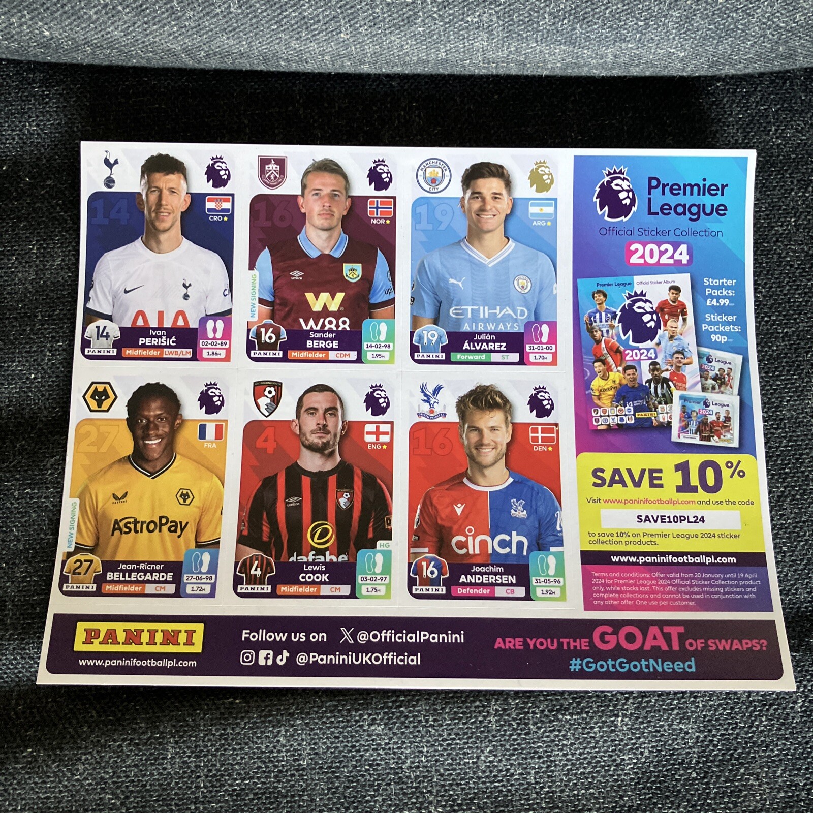 Pl Sticker PANINI PREMIER LEAGUE 2024 UNCUT STICKER SHEET X6 STICKERS | eBay UK