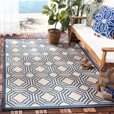 SAFAVIEH Indoor Outdoor CY6112-258 Courtyard Beige / Navy Rug