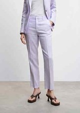 MANGO Womens Linen Suit Trousers High Waist 100% Linen Lilac Purple UK 6 NEW