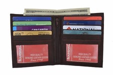 Men's Genuine Leather Bifold Wallet Slim Hipster Brown Cowhide Credit Card 1502