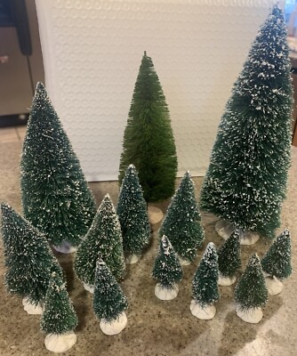 Set of 14 Vintage Small And Med Evergreen Trees for Village or Train Set Decor