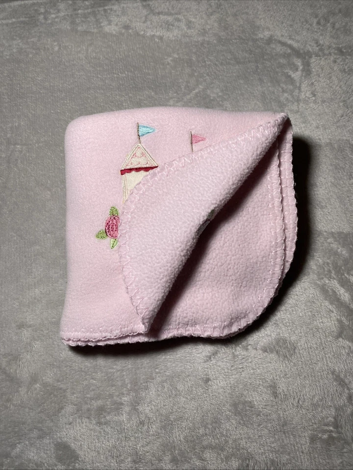 Manta de bebé de vellón rosa recién nacido castillo rosas borde cosido adorno Lovey 30"x40" Foto 2 de 4