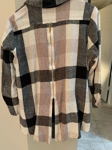 Soft Surroundings Brown, Black, and White Plaid Zip Back Button Down Sz M ❤️ - Picture 3 of 9