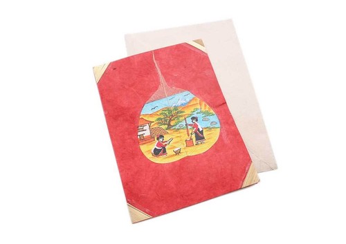 Traditional Nepalese Women Painted on Bodhi Leaf Greetings Card - Picture 2 of 8