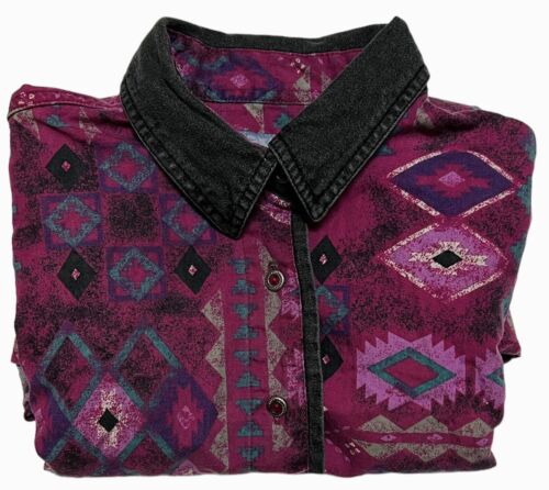 Wrangler Damen Large L Westernshirt Vintage 90er geknöpft aztekisch rosa lila - Bild 3 von 10