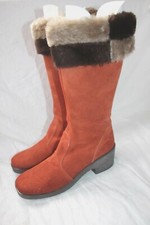 True vintage 1970's Yodelers tall boots 7M boho rust suede faux fur trim sherpa