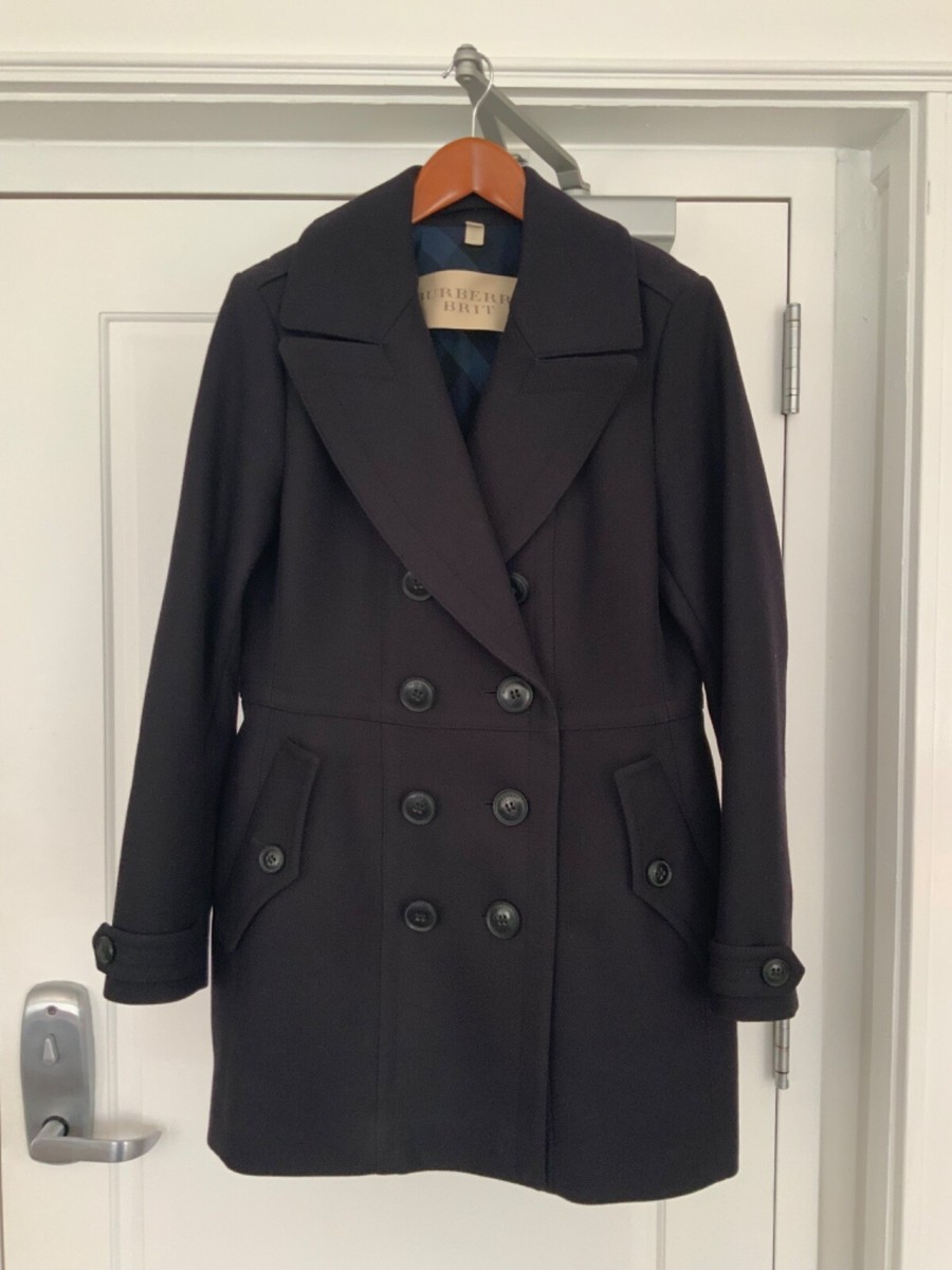 NWOT BURBERRY BRIT Military Wool Blend Pea Coat Double Breasted