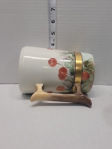 Limoges Handpainted Stein Mug Cherry Tree France 4" x 5.5" Gold Detail - Picture 10 of 11