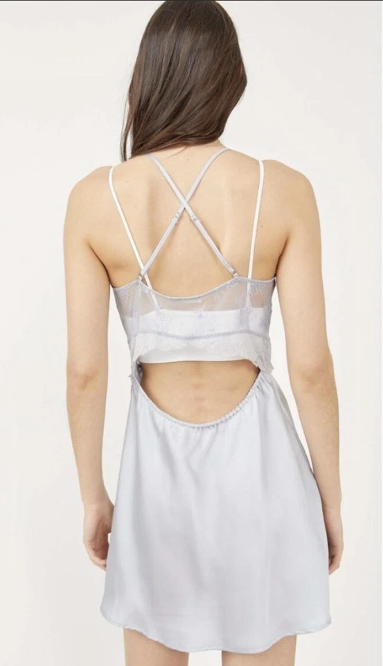 Free People Intimately Ready Now Mini Slip Grey Dawn Medium Dress $88 Lace - Image 4 of 4