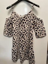 Tan Brown Animal Print Leopard Cold Shoulder Dress size Medium