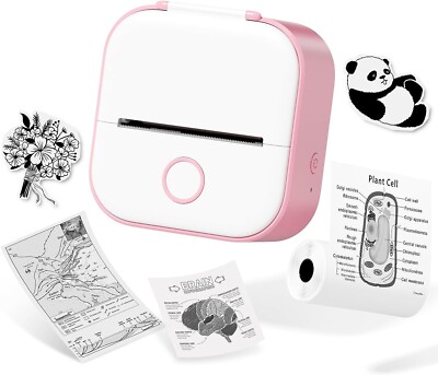 Mini Printer - T02 Mini Printe Pocket Machine Sticker Printer with 1 Roll Paper