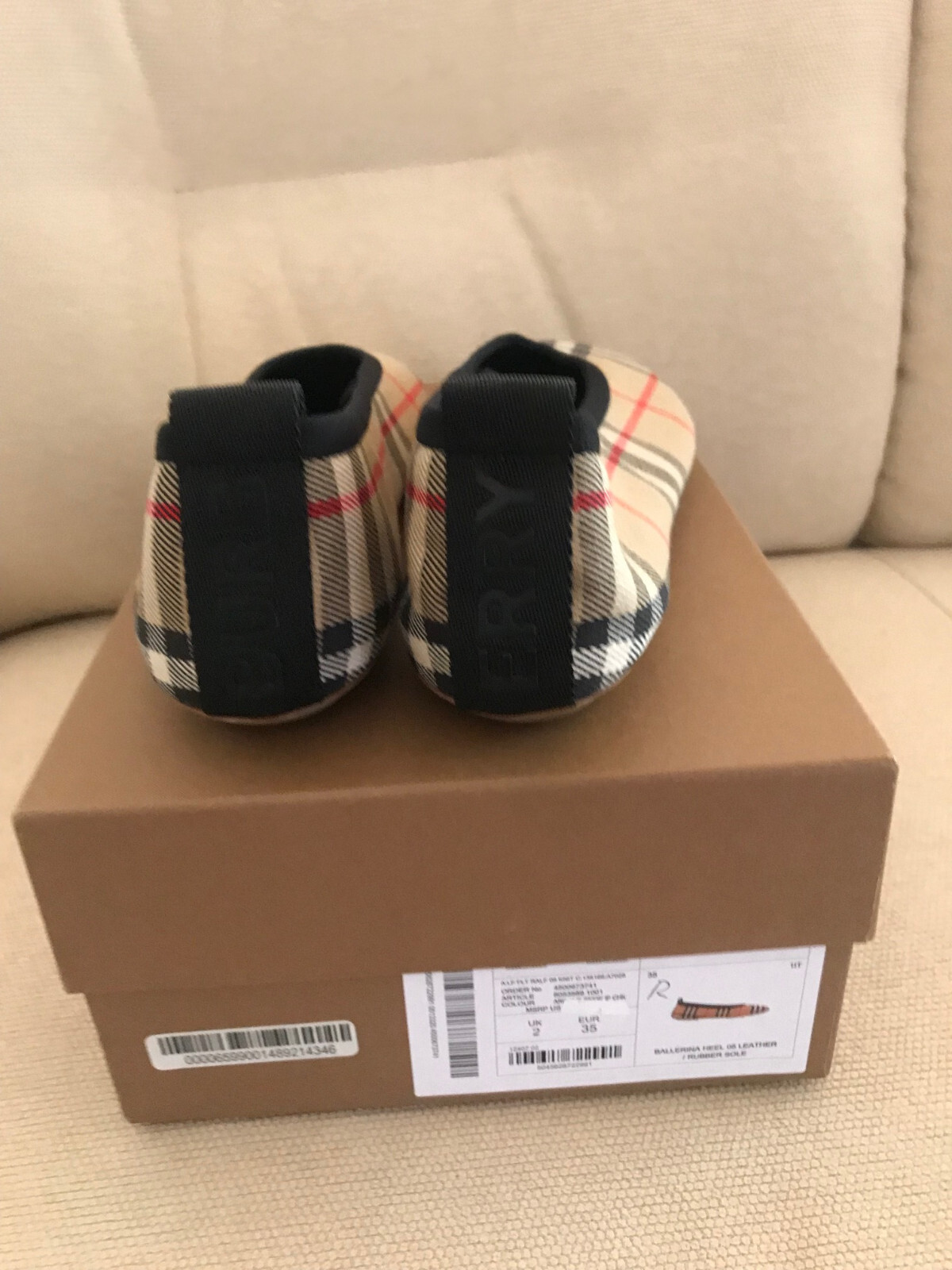 New Auth BURBERRY Shoes Flat Ballerina Grace Women Logo Check Canvas EU37 NWOB thumbnail 5