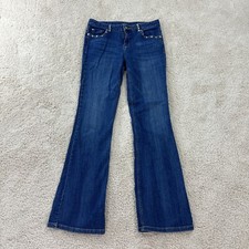 Cache Womens Jeans 6 Blue Denim Embordered Embellished Low Rise Boot Cut