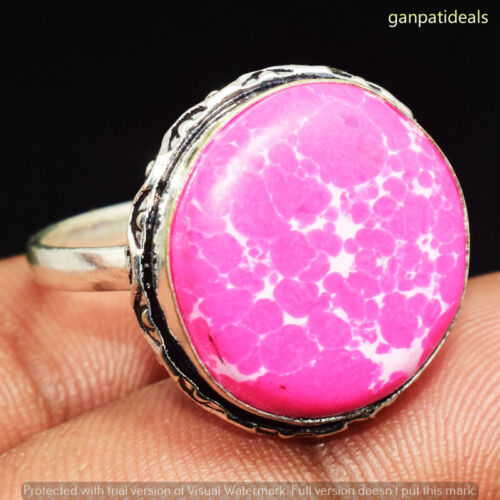Różowy Larimar Kamień szlachetny Etniczny Ręcznie robiony pierścionek Biżuteria Rozmiar US- 10,5 GR-19021 - Zdjęcie 1 z 1