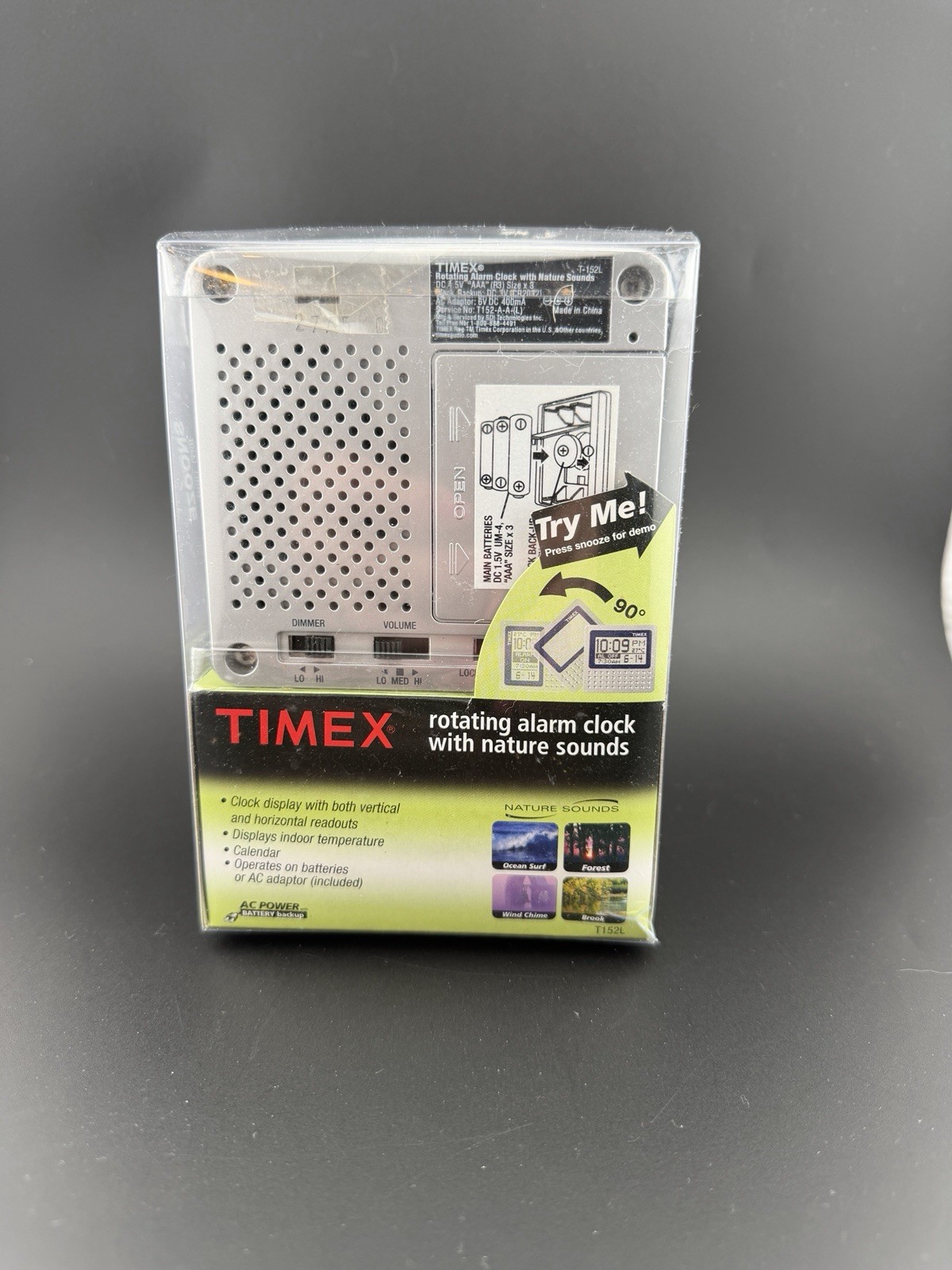 TIMEX ROTATING ALARM CLOCK With Nature Sounds & Indoor Temperature T152 NEW