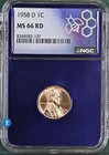 1958 D 1C NGC MS66 RD TRADERBEA PURPLE CORE!