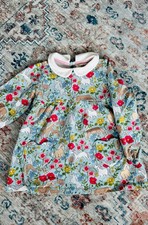 Boden Girls 3-4Y Multicolor Floral and Horses Collared Long Sleeve Dress Cotton