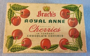 Vintage 1 lb Brach's Royal Anne Chocolate Covered Cherries Cardboard candy Box