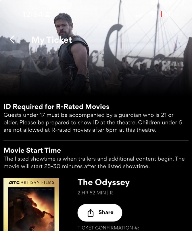 The Odyssey 70mm IMAX TWO Movie Tickets AMC Lincoln Square 13 / August 1 / 6PM