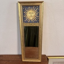 Espejo de imagen celestial Mary Beth Zeitz Sun años 90 vintage con marco dorado azul