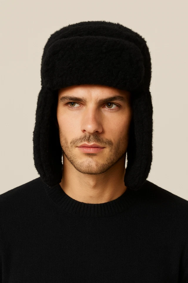 Sombrero Woolrich Trapper Para Hombre Mediano Negro Verde Lana Cuadros Mentón a Presión con Bolsillo Foto 2 de 4