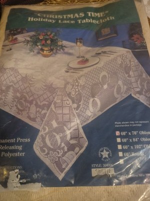 Vintage lace christmas holiday tablecloth new sixty by seventy oblong