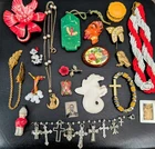 Vintage Mid-century Jewelry Lot Charm Bracelet Pin Tin TlPhoto Celluloid Compact