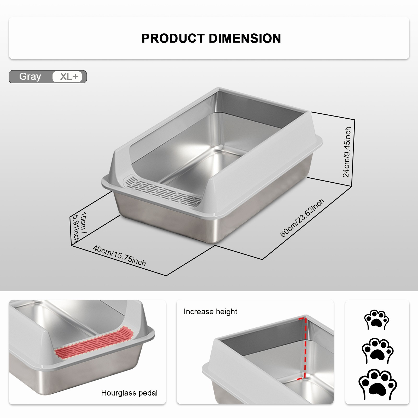 Stainless steel cat litter box,High Sides,Odor-Free and Easy
