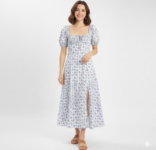 House Of CB Floral Maxi Dress Sz 12UK 8US L Puff Sleeves Boho Milkmaid Romantic