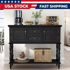 Entryway Table Console Table Vintage w/ 2 Door Cabinets Open Storage Shelf Foyer