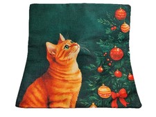 Kitty Cat Santa Christmas Double Sided Holiday Throw Pillow Cover Home Decor