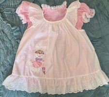 Vintage 1970s Nannette Girl's Pink Gingham w Bib Easter Bunny Dress, 3T