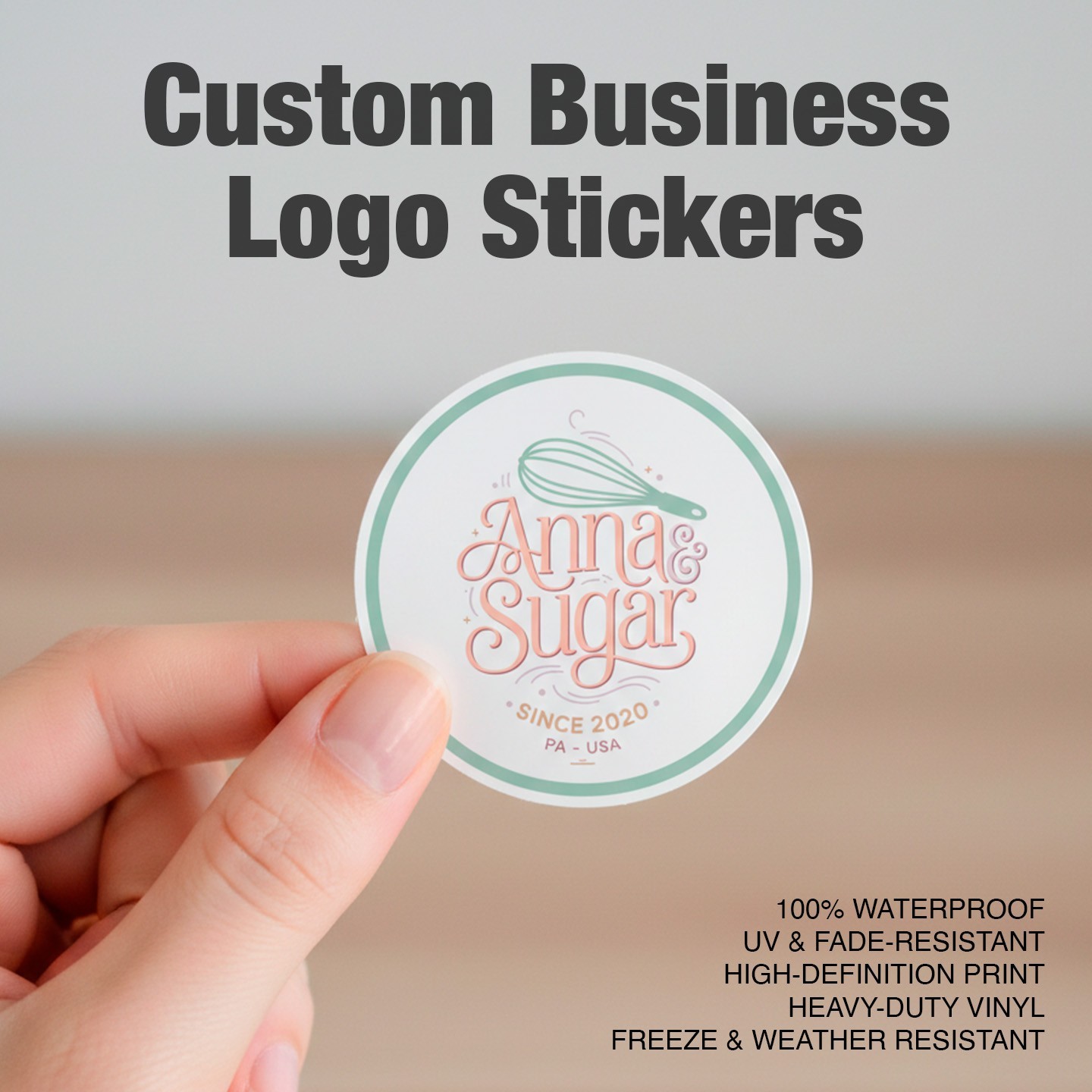 100 Custom Business Stickers – Personalized Logo Labels, Waterproof Vinyl