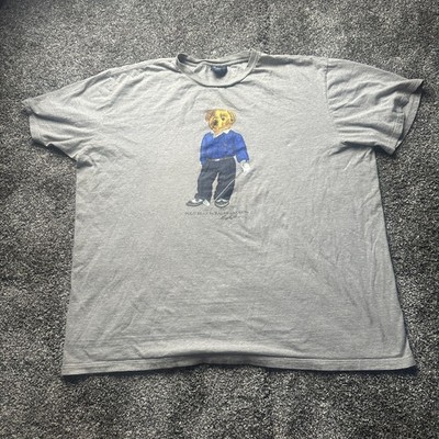 Vintage Polo Ralph Lauren Shirt Mens L Gray Polo Bear Golf Graphic Made USA 90s