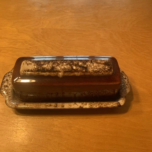 Vintage Hull Pottery Brown Drip Glaze Butter Dish USA OvenProof Kitchenware 60's