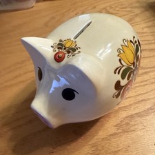 Ceramic Pink Piggy Bank w/ Stopper - Flowers