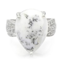 Cavill Ring 9,48Ct Dendrit Achat Tropfen 925 Silber Weiss Damen Echtschmuck