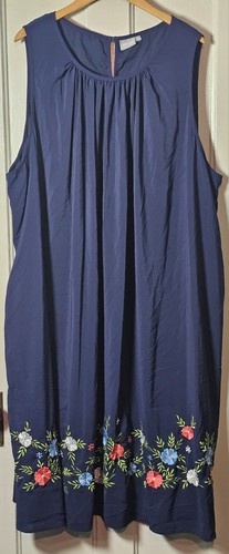 Eshakti Dress Woman Plus 5X Navy Blue Floral Embroidered  Sleeveless Cottagecore