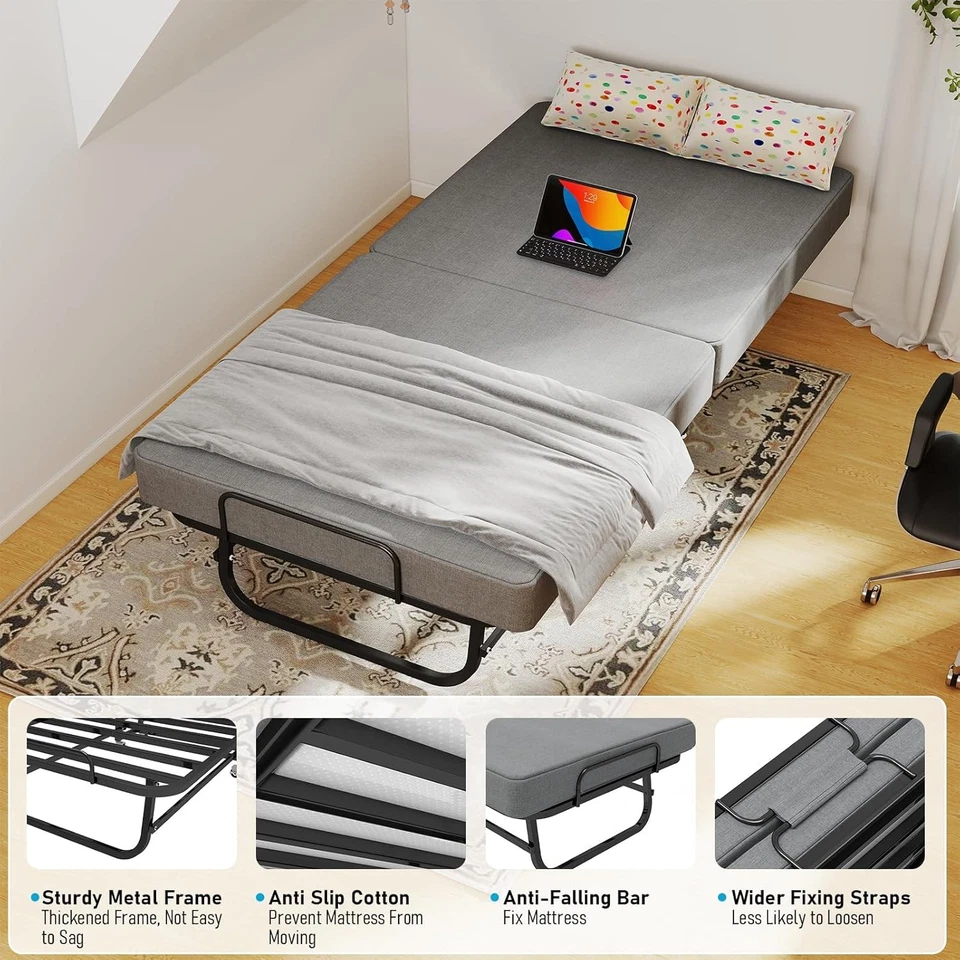Cama Plegable HL con Colchón de Espuma de 6cm para Adultos e Invitados Foto 3 de 4
