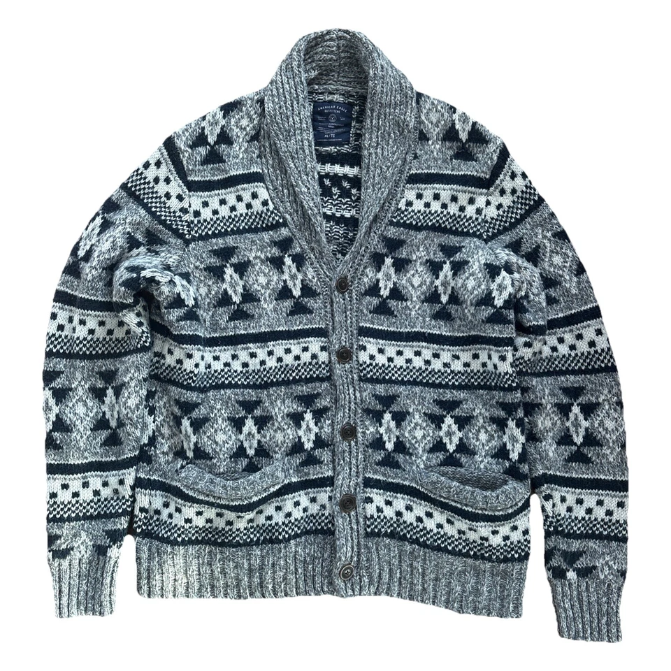 Cardigã masculino gola xale American Eagle XL cinza nórdico ilha clara mistura de lã - Imagem 2 de 4