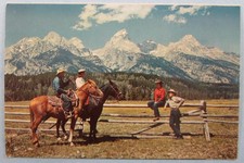 Cowboys and Cowgirls, Horses, Tetons, Jackson Hole, WY Wyoming Postcard (A473)