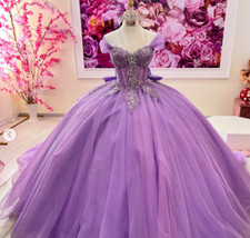Purple Quinceanera Dresses Bowed Off Shoulder Sweet 15 16 Party Prom Ball Gowns