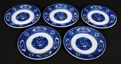 Staffordshire Blue & White Ironstone 7'' Plates (5) T.G.B. Athens Pattern c. 1880