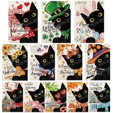 Black Cat Garden Flags for Outside Set of 12, Kitten Welcome Seasonal Garden
