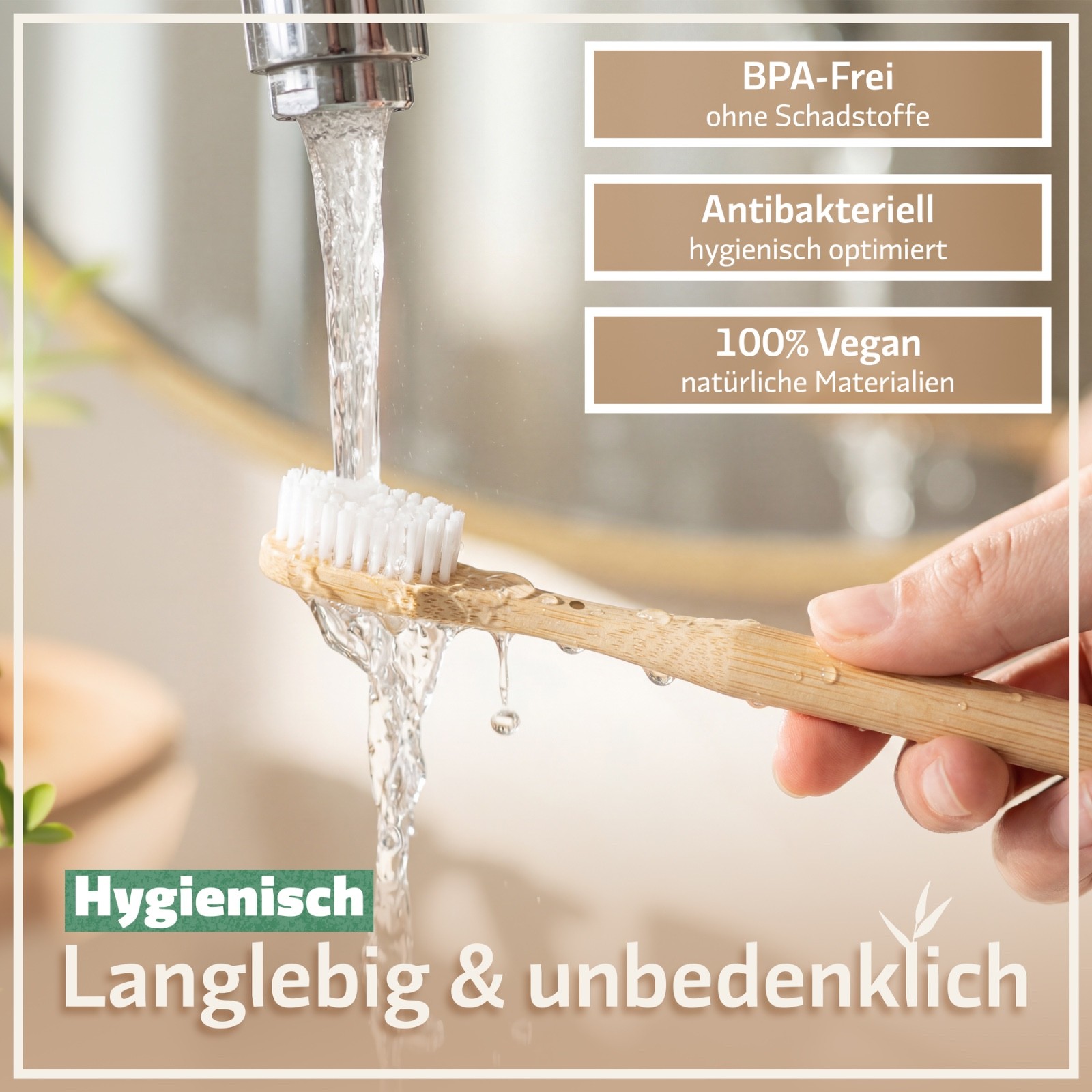 BAMBUNA Bambus Zahnbürsten - Mittel - 4er Set  | inkl. Reiseetui und Zahnseide 5